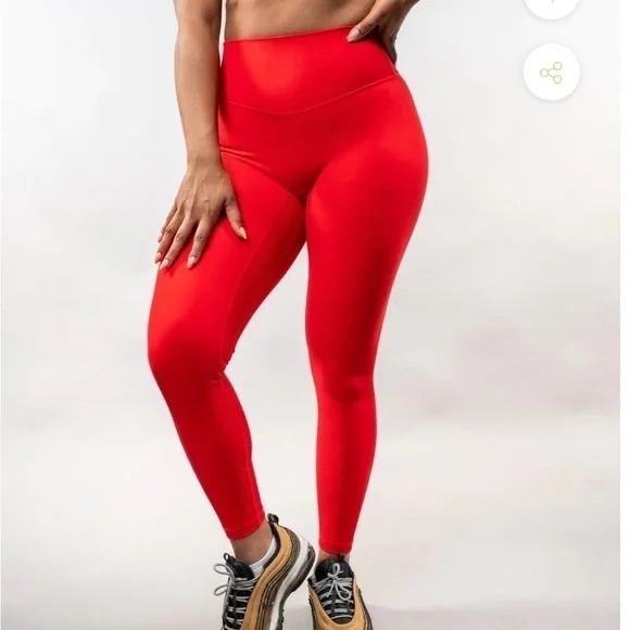 Til You Collapse Ribbed Classic Leggings - Red Medium workout gym Athleisure - Picture 2 of 9